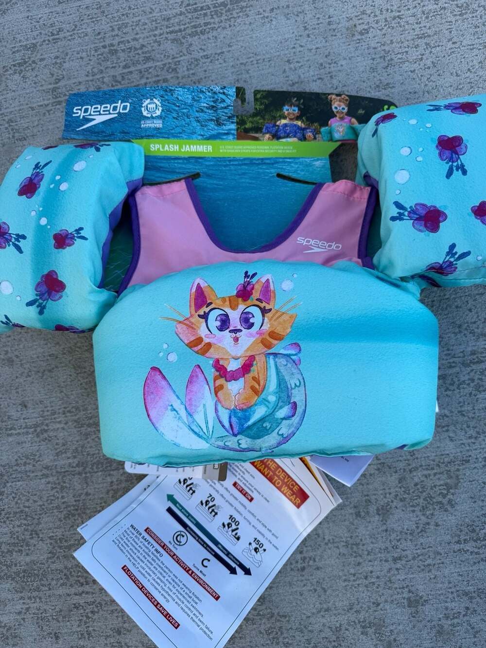 Speedo Splash Jammer Kids Life Jacket Vest 33-55lbs USCG Approved Mermaid Cat